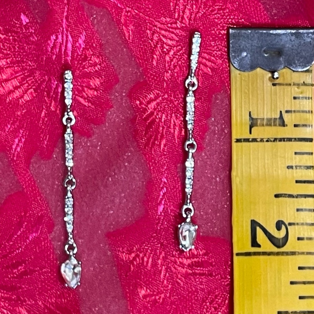 Vintage Dangle Long Drop Earrings Crystals Silver-Tone stud - Picture 3 of 5
